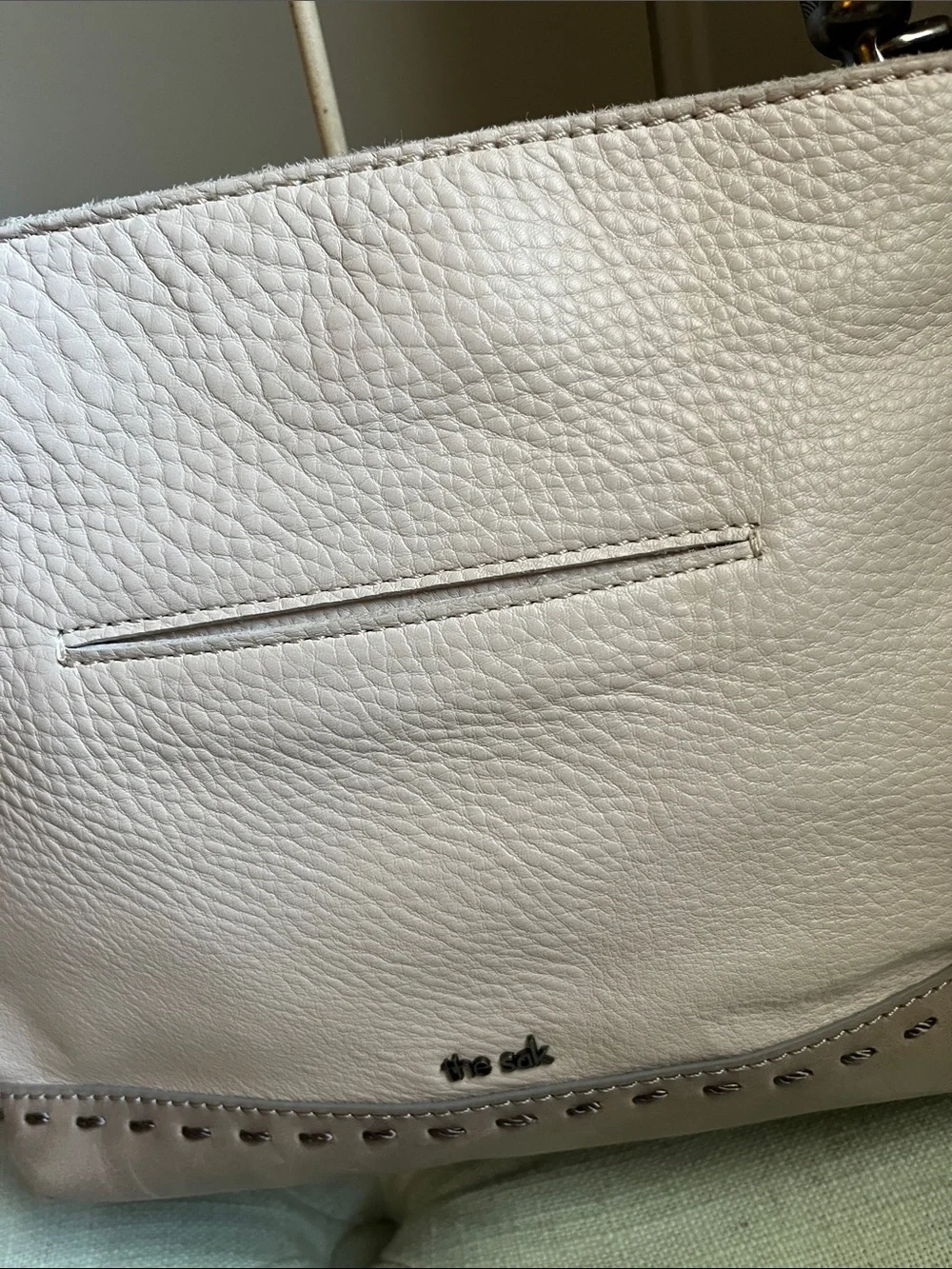 The Sak Cream Pebbled Leather Shoulder Bag with Brown Braided Handle - Picture 3 of 15